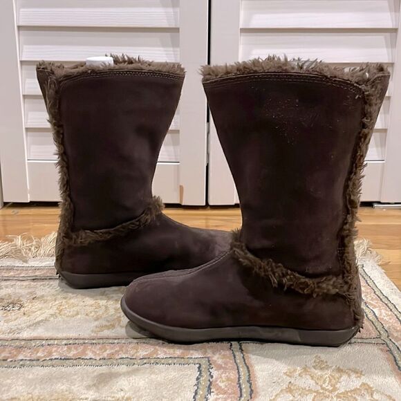 Timberland Mukluk Brown Suede Warm Women’s Sz 5.5M Slip On Faux Fur Winter Boot - Picture 3 of 10
